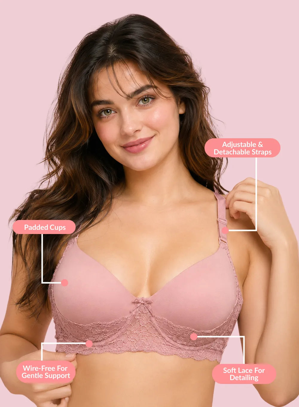 Wire-Free Padded Bra with Soft Lace (PBBR1094)