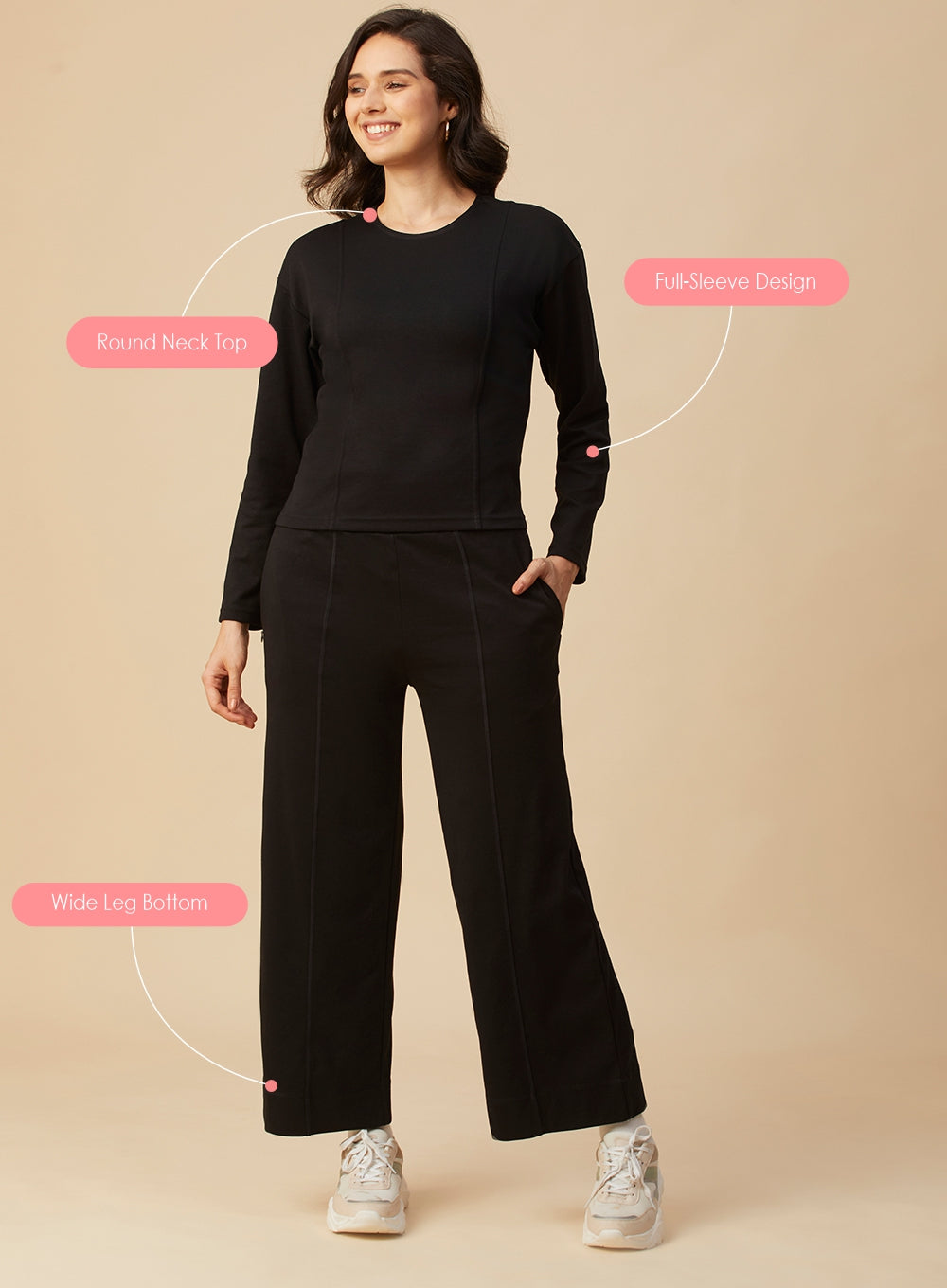 Full Sleeve Top with Wide Leg Bottom Co-ord Set (PBCOR005)