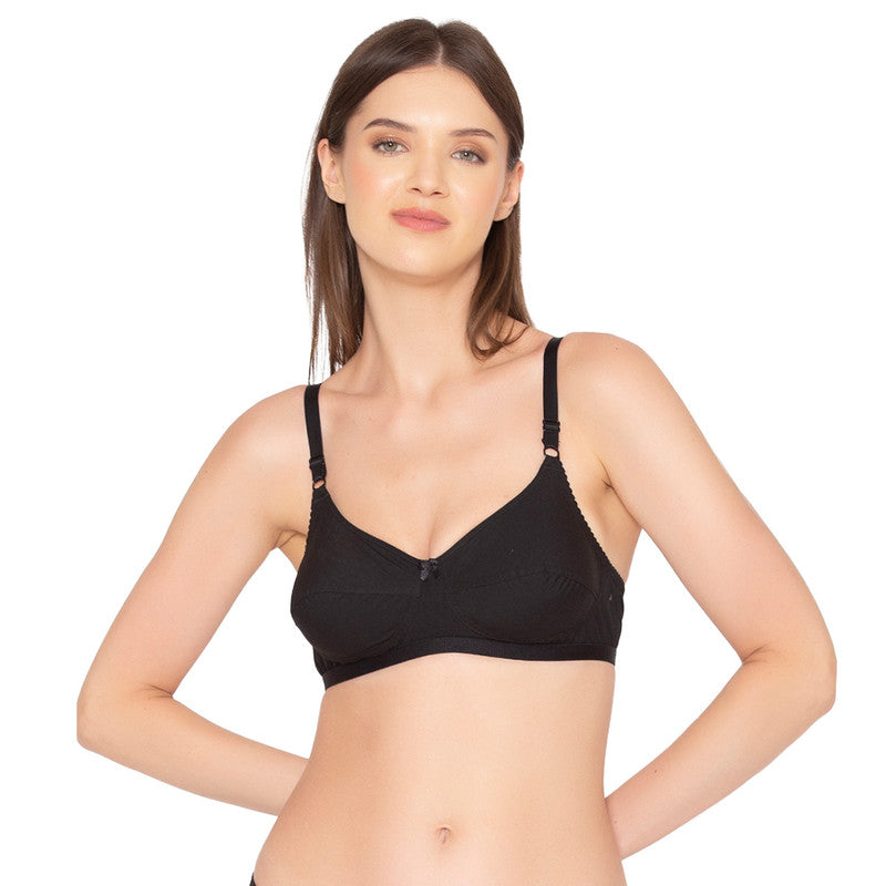 Groversons Paris Beauty Women's Poly Cotton bra ,Non-Padded-Non-Wired Full coverage bra (COMB23-BLACK)