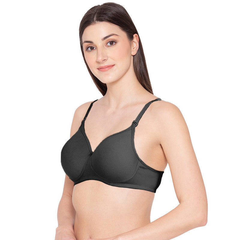 Groversons Paris Beauty Women's Pack of 2 Padded, Non-Wired, Seamless T-Shirt Bra (COMB28-BLACK & NUDE)