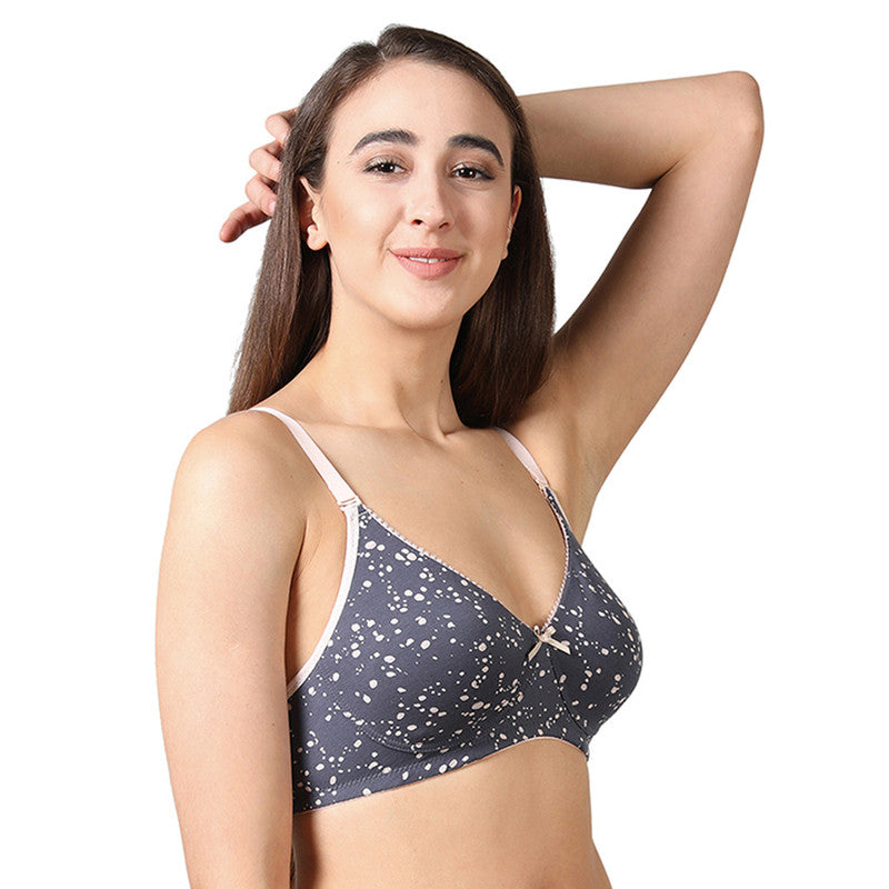 Women's Printed Everyday T-Shirt Bra, Comfortable, Non-Padded GREY-WITH-DOT (BR125-GREY-WITH-DOT)