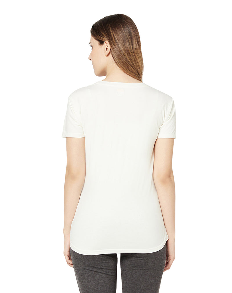 Round Neck Printed Cotton Lycra Lovely T-shirt- White (Short)