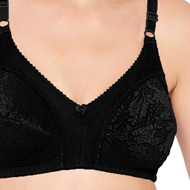 Women’s M Frame, Non-Padded, Super Support Classic Lace Bra (BR019-BLACK)