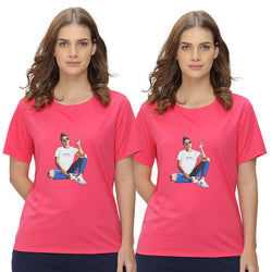 Groversons Paris Beauty Women’s Cotton Rich Vector Crew Neck Design T-Shirt Combo (COMTSHIRT38-FUSHIA & FUSHIA)