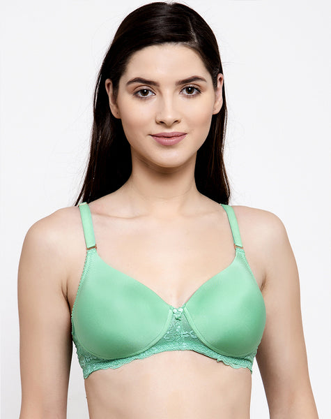 Vintage Lace Padded Non Wired Bra-Aqua Green