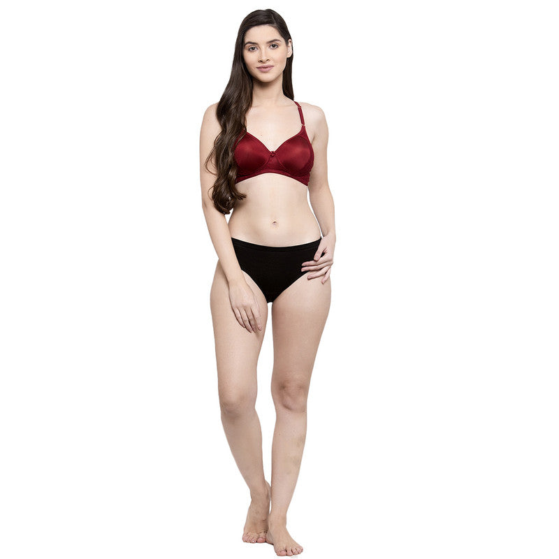 Women's Padded, Non-Wired, Multiway, T-Shirt Bra with lace (BR178-MAROON)