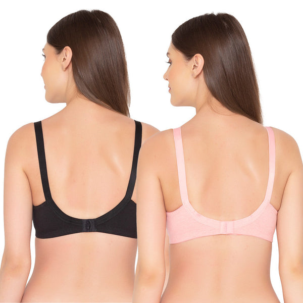 Groversons Paris Beauty Women's Full Coverage and Non- Padded Supima Cotton spacer and Minimiser Bra (COMB08-BLACK & M.PINK)