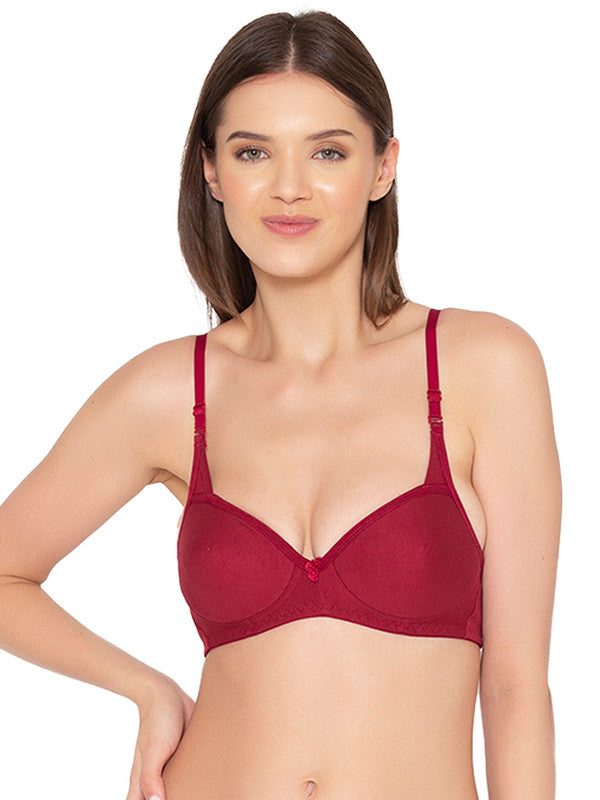 Groversons Paris Beauty Women's Pack of 2 Padded, Non-Wired, Seamless T-Shirt Bra (COMB25-BLACK & MAROON)