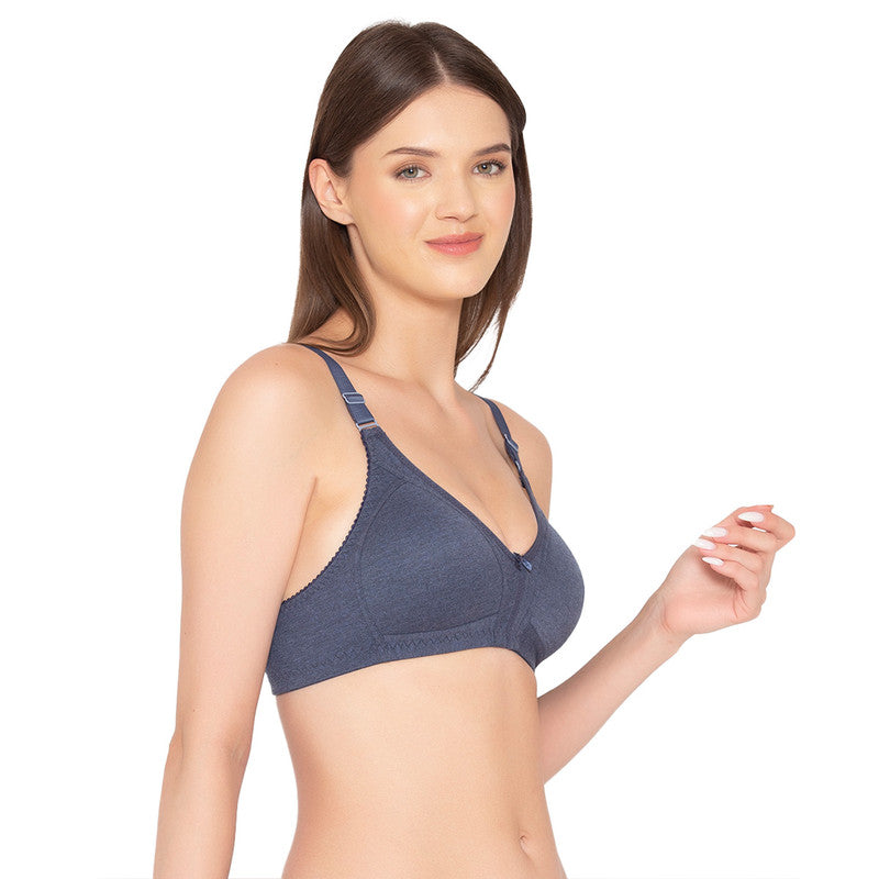 Groversons Paris Beauty Women's Full Coverage and Non- Padded Supima Cotton spacer and Minimiser Bra (COMB08-M.GREY & DENIM BLUE)