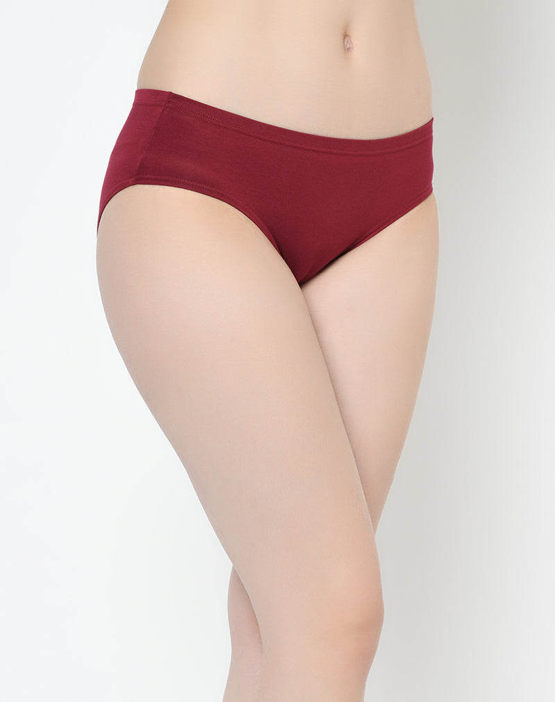 Assorted Regular Fit Mid Waist Solid Color Modal Panties - Set of 3