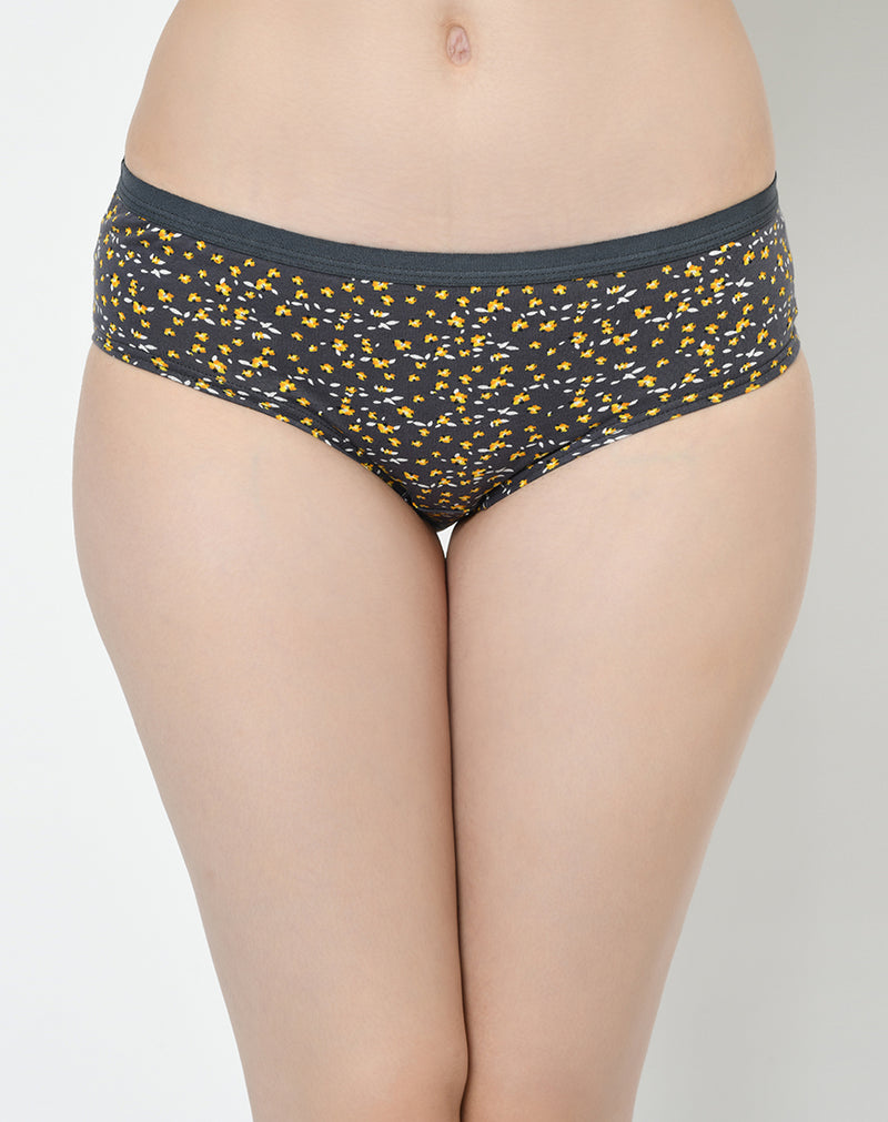 Mid Waist Cotton Rich Printed Panties with Outer elastic  - Set Of 3
