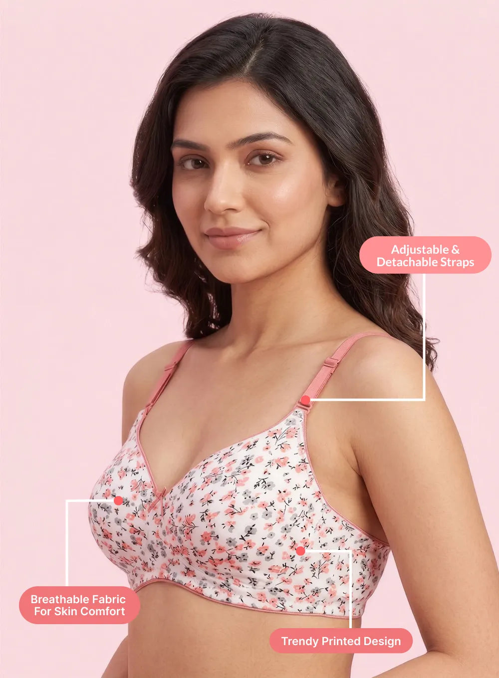 Floral Print Wire-Free Non-Padded Seamless Bra (PBBR1089)