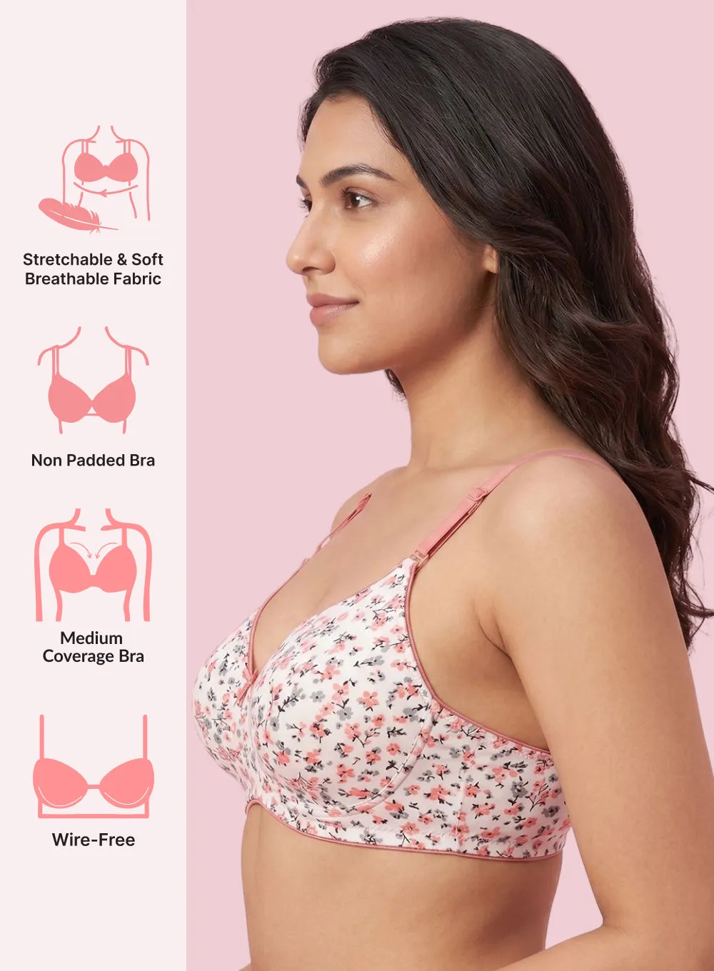 Floral Print Wire-Free Non-Padded Seamless Bra (PBBR1089)