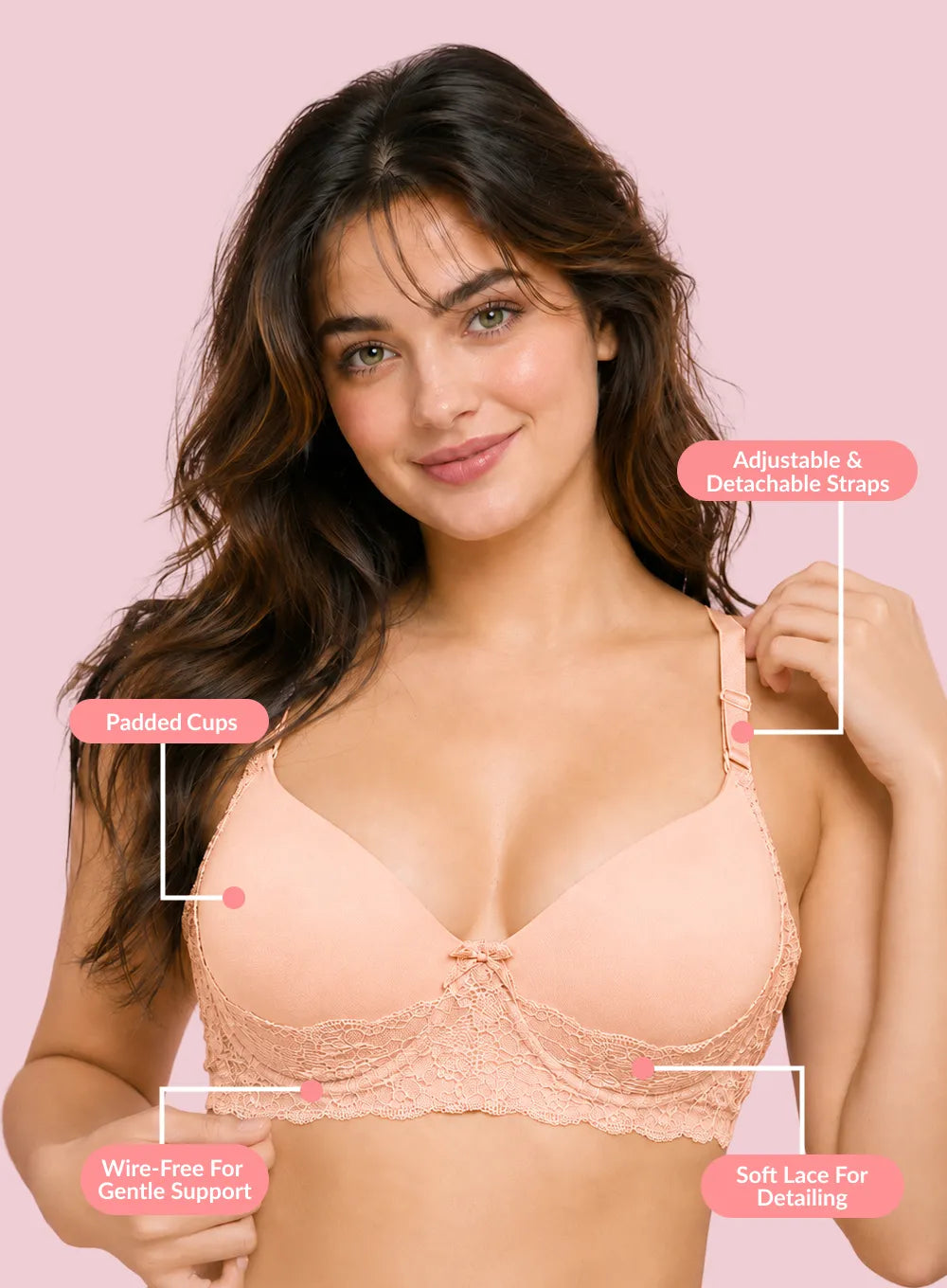 Wire-Free Padded Bra with Soft Lace (PBBR1094)