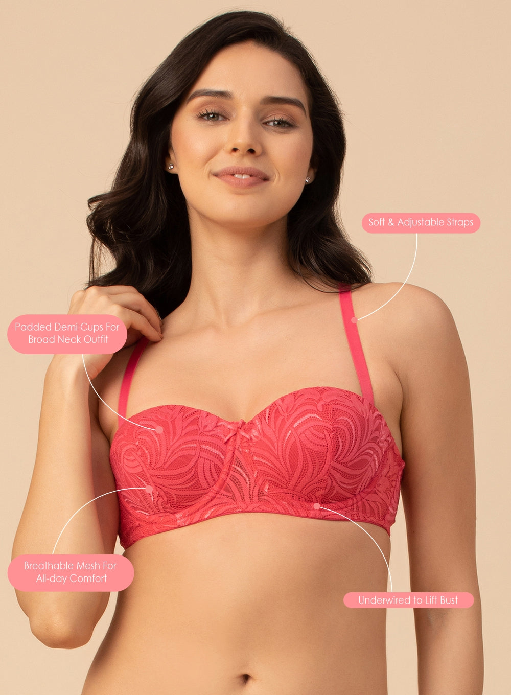 Lacy Demi-Cup Padded Bra (PBBR1076)