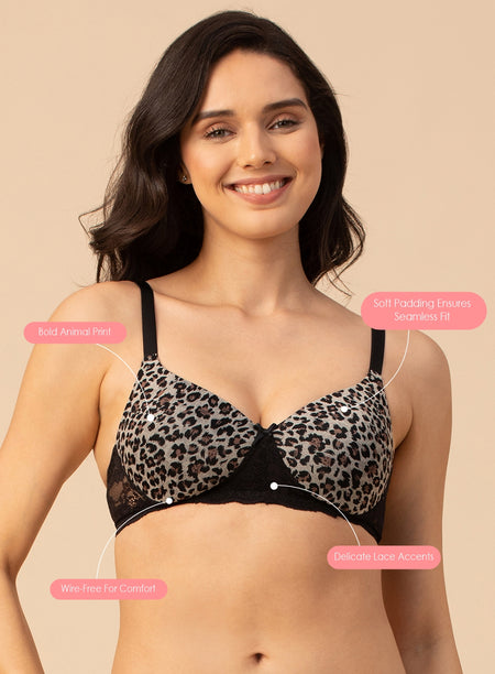 Animal Print Lace Elegance Wire-Free Padded Bra (PBBR1083)