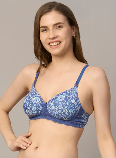 Floral Print Delicate Lace Wire-Free Non-Padded Bra (PBBR1084)