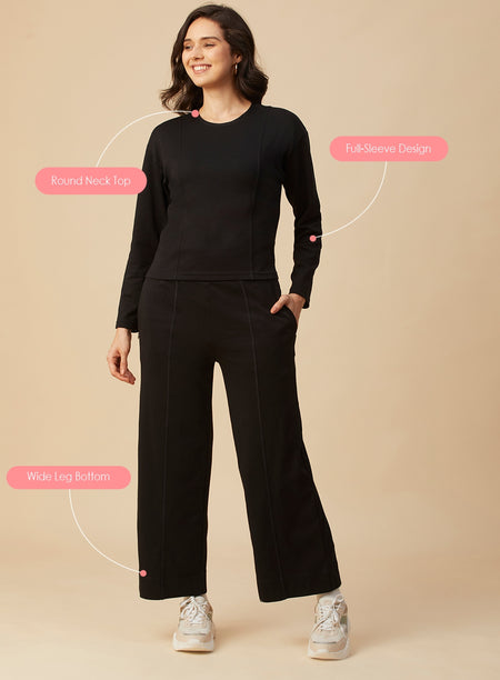 Full Sleeve Top with Wide Leg Bottom Co-ord Set (PBCOR005)