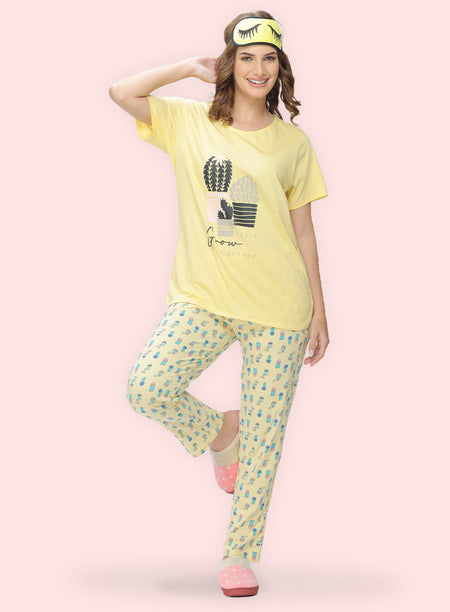 YELLOW CACTUS PRINT PYJAMA (PB10030P011)