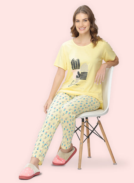 YELLOW CACTUS PRINT PYJAMA (PB10030P011)
