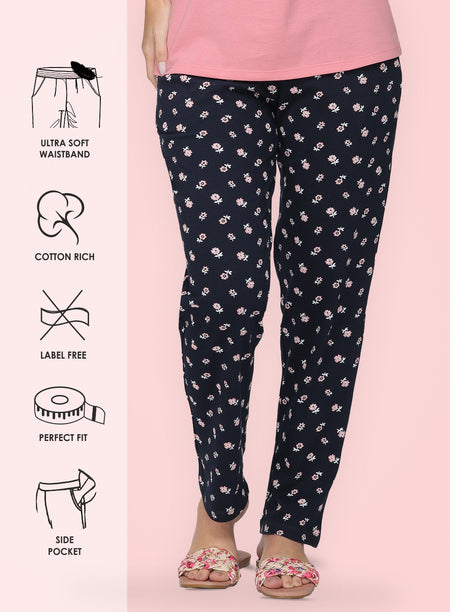 NAVY PEACH FORAL PRINTED PYJAMA (PB10030P018)