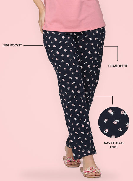 NAVY PEACH FORAL PRINTED PYJAMA (PB10030P018)