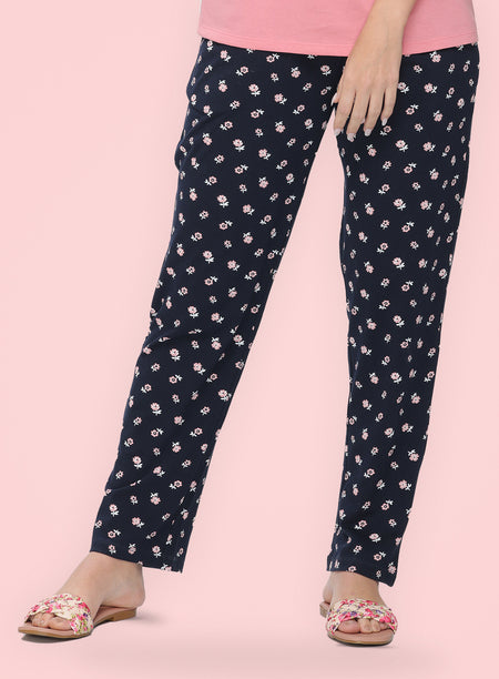 NAVY PEACH FORAL PRINTED PYJAMA (PB10030P018)