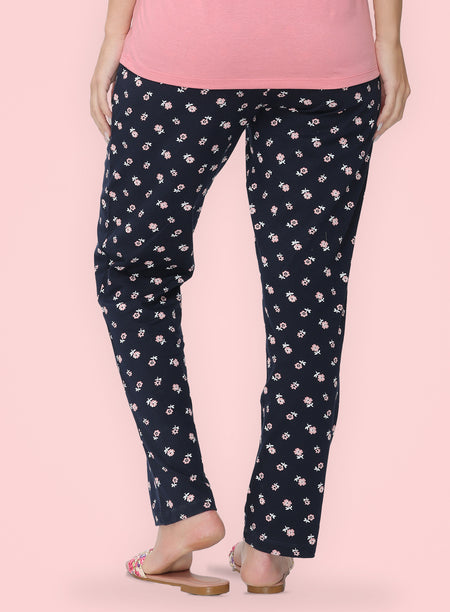 NAVY PEACH FORAL PRINTED PYJAMA (PB10030P018)
