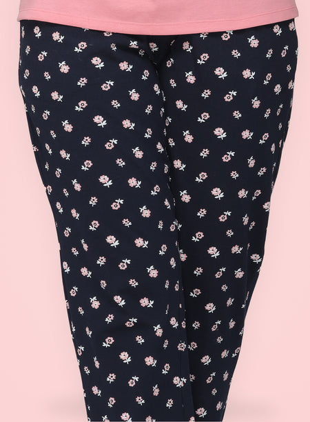 NAVY PEACH FORAL PRINTED PYJAMA (PB10030P018)