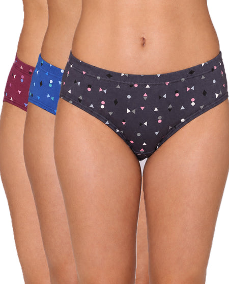 3 Pack Shapes Print Mid Waist Hipster Panty (PBPN0045)