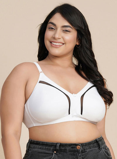 Lace Panel Plus Size Wire-Free  Non-Padded Bra (PBBR1029)