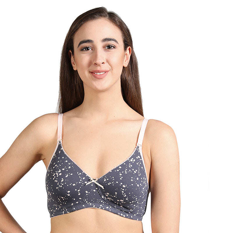 Women's Printed Everyday T-Shirt Bra, Comfortable, Non-Padded GREY-WITH-DOT (BR125-GREY-WITH-DOT)