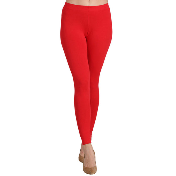 Groversons Paris Beauty Women's Super Soft Fabric, Non-Transparent, Ankle Length Leggings (RED)
