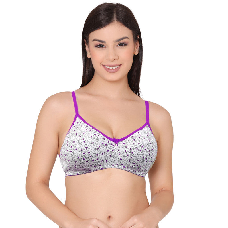 Women's Printed Everyday T-Shirt Bra, Comfortable, Non-Padded with seam, providing a natural curvy shape (BR108-PURPLE)