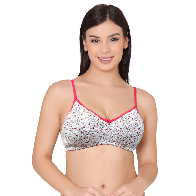 Women's Printed Everyday T-Shirt Bra, Comfortable, Non-Padded with seam, providing a natural curvy shape (BR108-RED)
