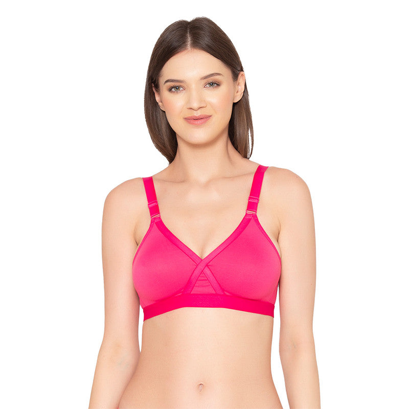 Groversons Paris Beauty Women’s cotton rich Non-Padded Wireless smooth super lift full coverage Bra (BR005-HOT PINK)
