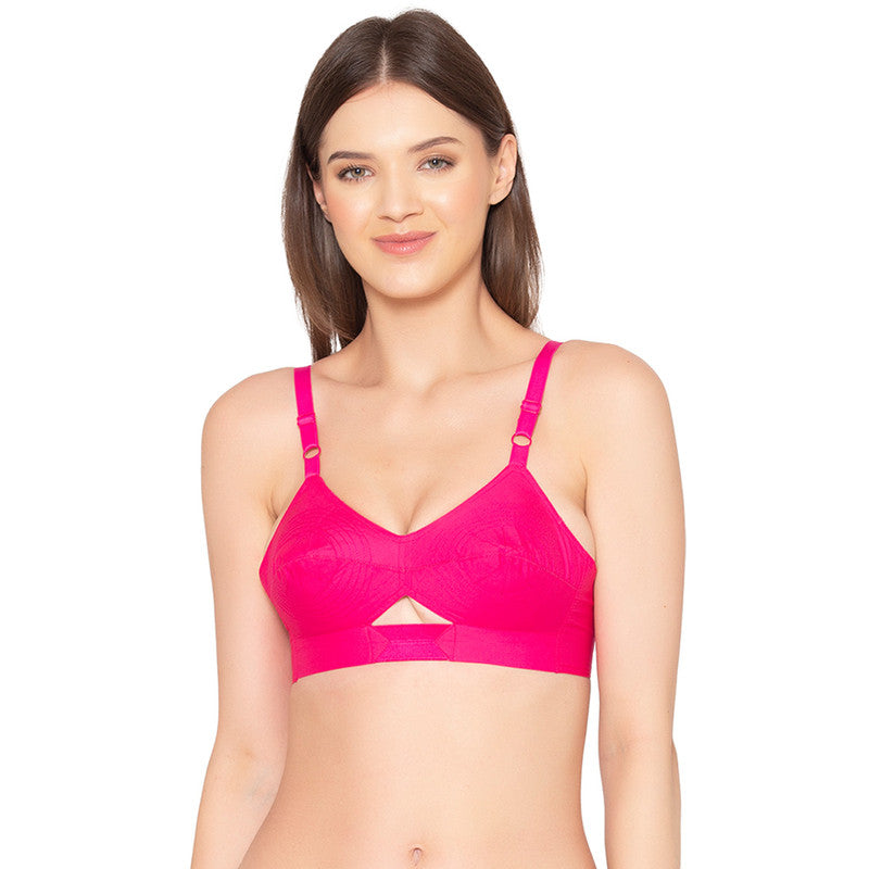 Women's Full Coverage, Non-Padded, Organic Cotton Bra (COMB05-HOT PINK & CORAL)
