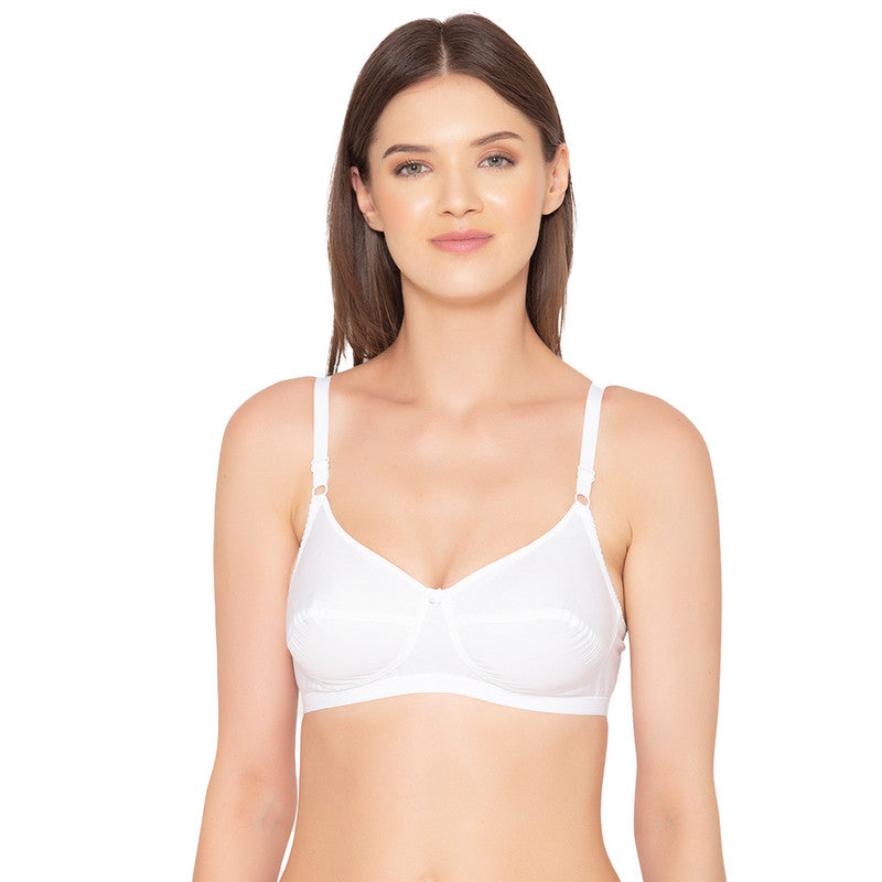 Groversons Paris Beauty Women's Poly Cotton bra ,Non-Padded-Non-Wired Full coverage bra (COMB23-WHITE-PINK)