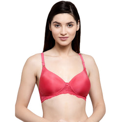 Groversons Paris Beauty Women's Lace Padded Wire-Free Bra (BR192-CORAL)