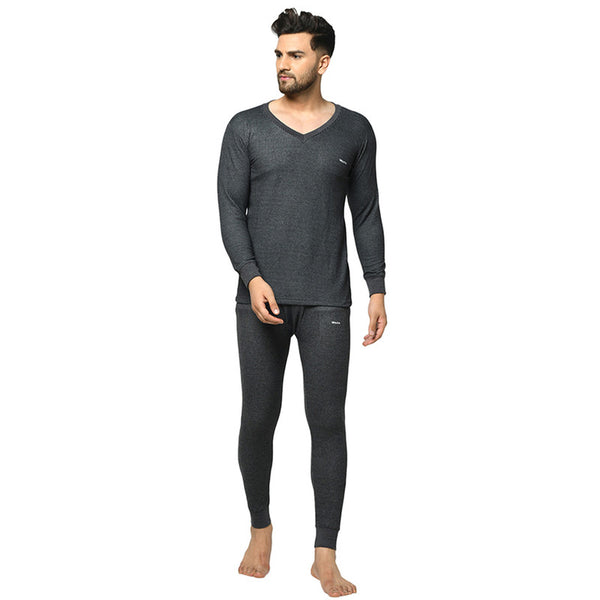 Groversons Paris Beauty Men's Thermal Set Stay Warm and Stylish (G-1103-G-1201 CHARCOAL BLACK)
