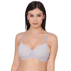 Women's Padded, Non-Wired, Multiway, T-Shirt Bra with lace (BR116-GREY)