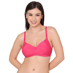 Women's Padded, Non-Wired, Multiway, T-Shirt Bra with lace (BR118-FUSHIA)
