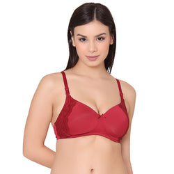 Women's Padded, Non-Wired, Multiway, T-Shirt Bra with lace (BR118-MAROON)