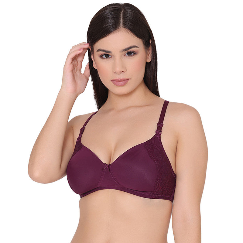 Women's Padded, Non-Wired, Multiway, T-Shirt Bra with lace (BR118-WINE)