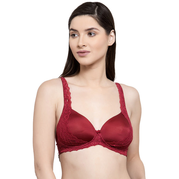 Groversons Paris Beauty Women's Padded, Non-Wired, Multiway, T-Shirt Bra with lace (BR191-MAROON)