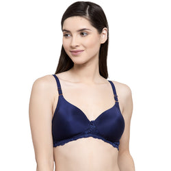 Groversons Paris Beauty Women's Lace Padded Wire-Free Bra (BR192-NAVY BLUE)