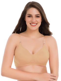 Women's Cotton Non-Padded Wire Free Full-Coverage, Plunge, Seamless Bra ,Backless Bra (BR021-NUDE)