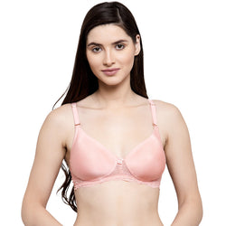 Groversons Paris Beauty Women's Lace Padded Wire-Free Bra (BR192-PEACH)