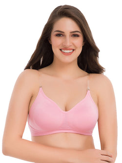 Women's Cotton Non-Padded Wire Free Full-Coverage, Plunge, Seamless Bra ,Backless Bra (BR021-PINK)