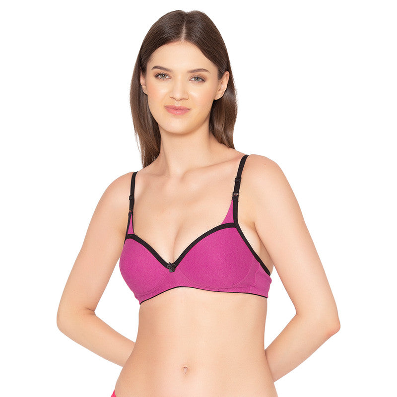 Groversons Paris Beauty Women's Pack of 2 Padded, Non-Wired, Seamless T-Shirt Bra (COMB32-WINE & PINK)